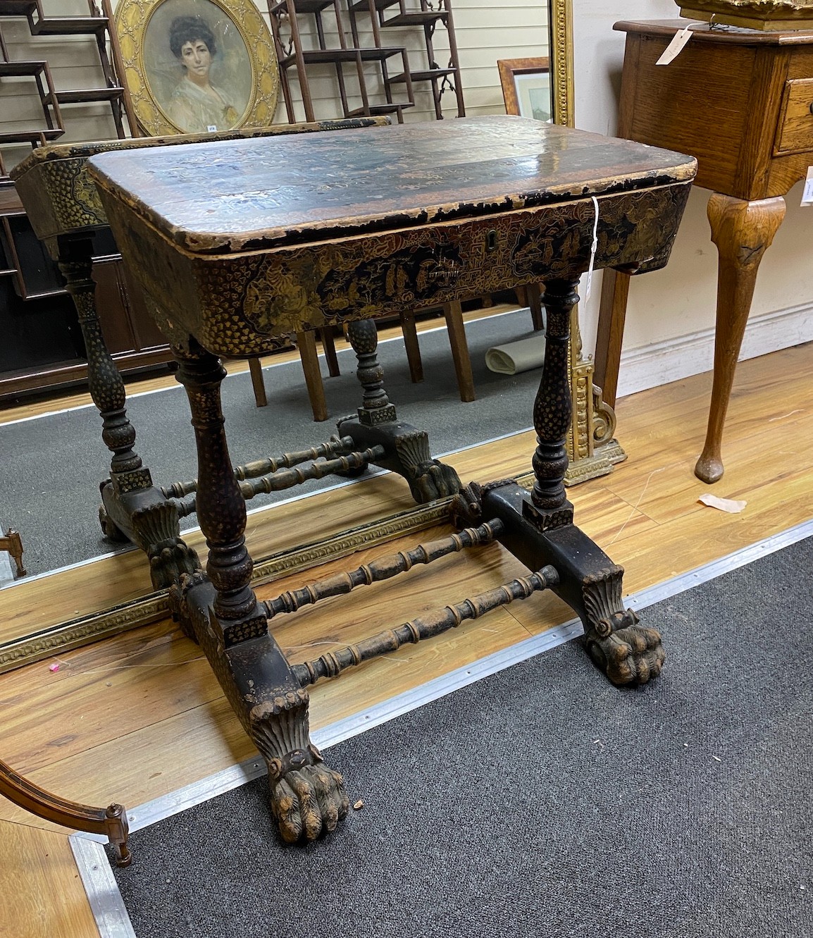 A Chinese export lacquer work table, width 62cm, depth 42cm, height 75cm